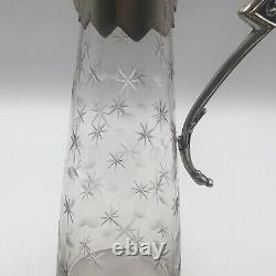 English Victorian Style Decanter or Pitcher Silver Plated Cut Glass Starburst