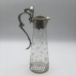 English Victorian Style Decanter or Pitcher Silver Plated Cut Glass Starburst