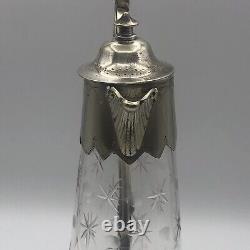 English Victorian Style Decanter or Pitcher Silver Plated Cut Glass Starburst