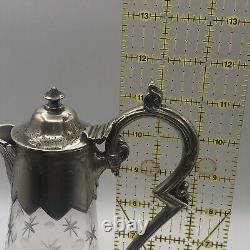 English Victorian Style Decanter or Pitcher Silver Plated Cut Glass Starburst