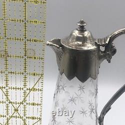 English Victorian Style Decanter or Pitcher Silver Plated Cut Glass Starburst