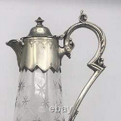 English Victorian Style Decanter or Pitcher Silver Plated Cut Glass Starburst