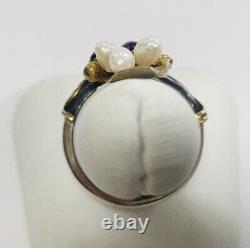 Estate Sterling Silver Victorian Style Amethyst & Pearl Cocktail Ring Sz9