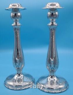 Fabulous Large Pair Durgin Sterling Silver 14 In. Candlesticks Victorian Style