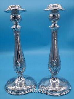Fabulous Large Pair Durgin Sterling Silver 14 In. Candlesticks Victorian Style