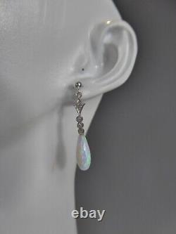 Fine Silver Gold Opal Victorian Style Teardrop Drop Earrings