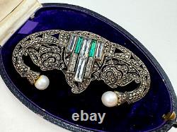 France Signed French Antique Victorian Brooch Sterling Silver Fx Pearls Art Deco