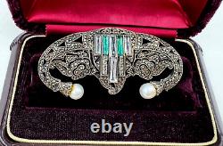 France Signed French Antique Victorian Brooch Sterling Silver Fx Pearls Art Deco