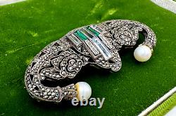 France Signed French Antique Victorian Brooch Sterling Silver Fx Pearls Art Deco