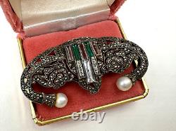 France Signed French Antique Victorian Brooch Sterling Silver Fx Pearls Art Deco