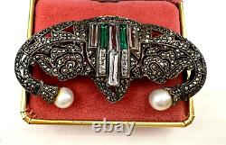 France Signed French Antique Victorian Brooch Sterling Silver Fx Pearls Art Deco