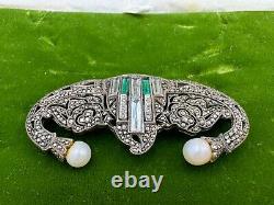 France Signed French Antique Victorian Brooch Sterling Silver Fx Pearls Art Deco