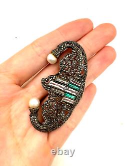 France Signed French Antique Victorian Brooch Sterling Silver Fx Pearls Art Deco