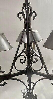 French Victorian Style Wrought Iron Gas Converted Chandelier, 9 Bulbs