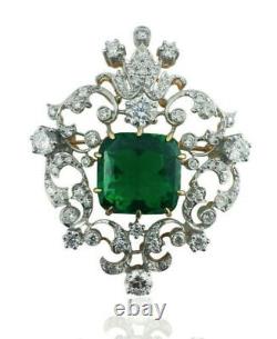 Gorgeous Victorian Style Green Cushion-cut Lab Created Gemstone Silver Brooch