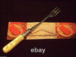 Grand Sheffield Victorian Style Silver Mother Of Pearl Olive Pickle Serving Fork