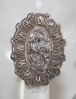 HUGE & RARE Antique Victorian Aesthetic Period Etched Sterling Silver Ring 6.5