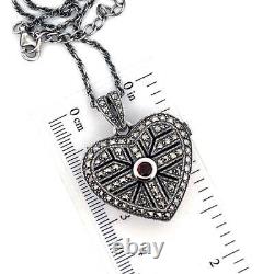 Heart Locket Victorian Style 925 Sterling Silver English Hallmarks Set With