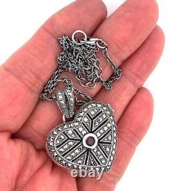 Heart Locket Victorian Style 925 Sterling Silver English Hallmarks Set With