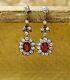 Lab Created Ruby Dangle Earrings 925 Fine Silver Victorian Style Estate Jewelry