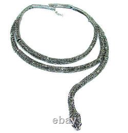 Large Snake genuine Marcasite. 925 Sterling Silver handcrafted necklace