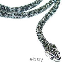 Large Snake genuine Marcasite. 925 Sterling Silver handcrafted necklace