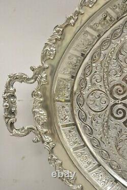 Large Victorian Style Oval Silver Plated Serving Platter Tray on Raised Feet