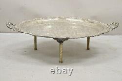 Large Victorian Style Oval Silver Plated Serving Platter Tray on Raised Feet