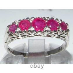 Luxury Solid 925 Sterling Silver Natural Red Ruby Victorian Style Eternity Ring
