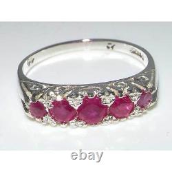 Luxury Solid 925 Sterling Silver Natural Red Ruby Victorian Style Eternity Ring