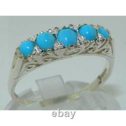 Luxury Solid Sterling 925 Silver Natural Turquoise Victorian Style Eternity Ring