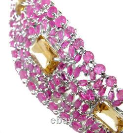 Luxury Victorian Style Authentic Ruby. 925 Sterling Silver handmade Large Bracel