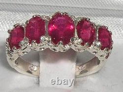Luxury Victorian Style Solid Hallmarked Sterling Silver Natural Ruby Ring