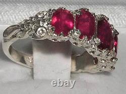 Luxury Victorian Style Solid Hallmarked Sterling Silver Natural Ruby Ring