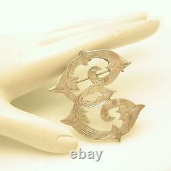 MEXICO STERLING 925 Victorian Style Etched E Brooch Pin Pendant ITALY Chain
