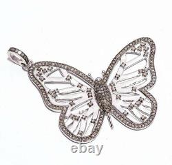 Natural Diamond Butterfly Pendant 925 Sterling Silver Victorian Style Pendant