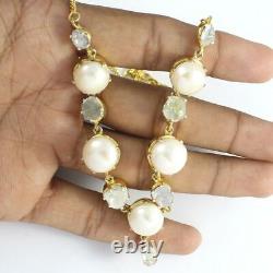 Natural Pearl Polki Diamond Necklace Victorian Antique Style 925 Silver Jewelry