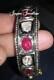 Natural Ruby Gemstone With Rose Cut Polki Diamond Victorian Style Silver Bangle