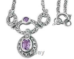 Necklace Victorian Style 925 Sterling Silver Set With Marcasite And Amethyst