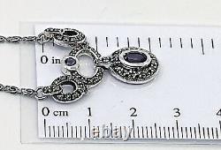 Necklace Victorian Style 925 Sterling Silver Set With Marcasite And Amethyst