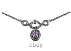 Necklace Victorian Style 925 Sterling Silver Set With Marcasite And Amethyst