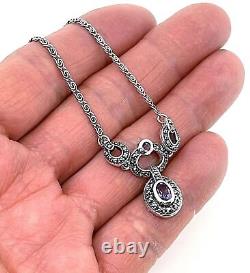 Necklace Victorian Style 925 Sterling Silver Set With Marcasite And Amethyst