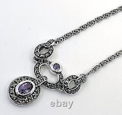 Necklace Victorian Style 925 Sterling Silver Set With Marcasite And Amethyst