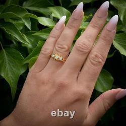 Opal Trilogy Three Stone Yellow Gold on Silver Ring Antique Victorian Style