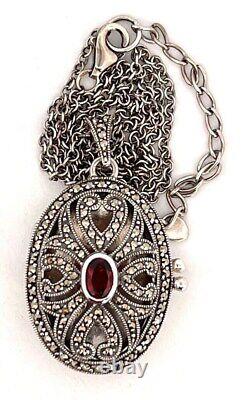 Oval Locket Victorian Style 925 Sterling Silver English Hallmarks Set With