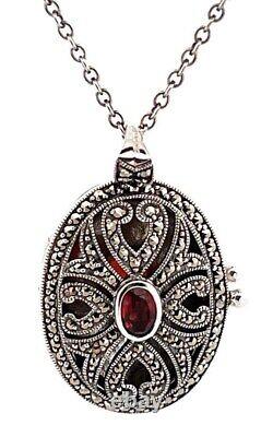 Oval Locket Victorian Style 925 Sterling Silver English Hallmarks Set With