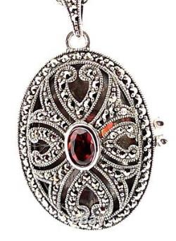 Oval Locket Victorian Style 925 Sterling Silver English Hallmarks Set With