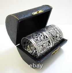 Pair Antique English Victorian style Sterling Silver Pierced Napkin Rings, Cased