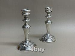 Pair Of Sterling Silver Victorian Style Candlesticks 19cm C1974