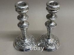 Pair Of Sterling Silver Victorian Style Candlesticks 19cm C1974